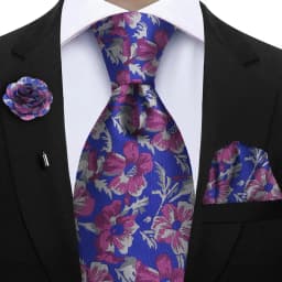 Peacock Blue Floral Print 2-Piece Tie & Pocket Square Set for Men Wedding Business Casual Stylish Accessories