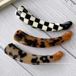 French retro curved banana clip ~ South Korea France leopard-print tortoise shell ponytail clip vertical clip back of the head h