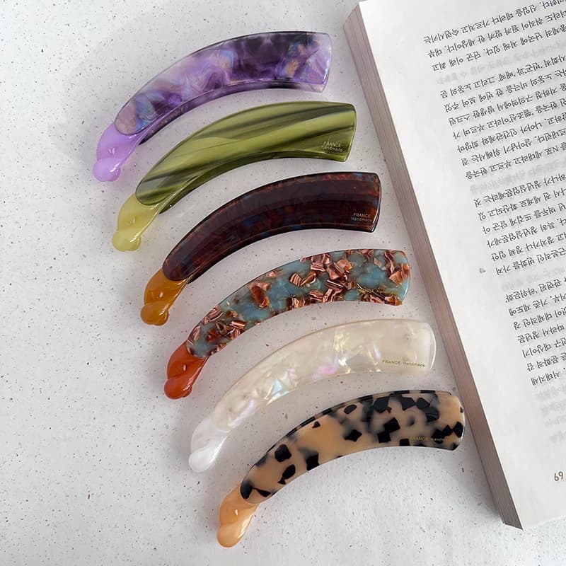 French retro curved banana clip ~ South Korea France leopard-print tortoise shell ponytail clip vertical clip back of the head h