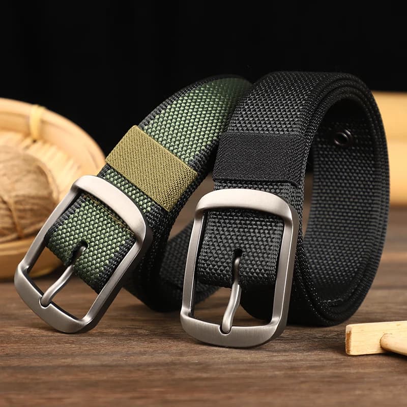 New multi-hole canvas belt for men with a button fastener, versatile denim belt for students and young people, Korean version, e