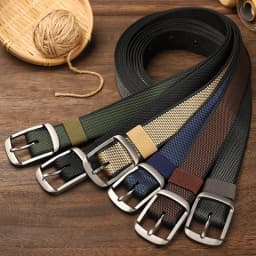 New multi-hole canvas belt for men with a button fastener, versatile denim belt for students and young people, Korean version, e