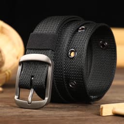 New multi-hole canvas belt for men with a button fastener, versatile denim belt for students and young people, Korean version, e