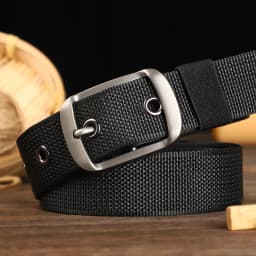 New multi-hole canvas belt for men with a button fastener, versatile denim belt for students and young people, Korean version, e