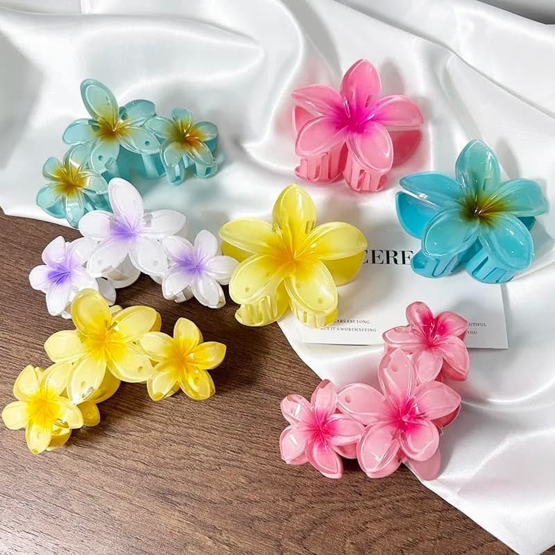 Sweet Colorful Gradient Flower Shark Clip Elegant Large Hair Claws For Women Hair Clips Beach Vacation Hair Accessories Headwear