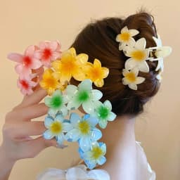 Sweet Colorful Gradient Flower Shark Clip Elegant Large Hair Claws For Women Hair Clips Beach Vacation Hair Accessories Headwear