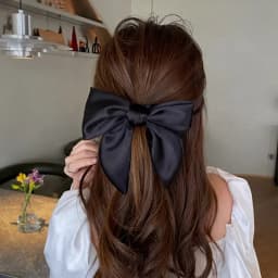 Elegant High-End Black Satin Bow Hair Accessories for Women- Perfect for Chic Ponytail and Sweet Hairdos