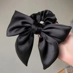 Elegant High-End Black Satin Bow Hair Accessories for Women- Perfect for Chic Ponytail and Sweet Hairdos