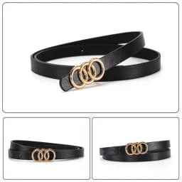 A Set of Thin Waist Belts with Golden Three-loop Buckles. It's a Versatile Style Suitable for Spring and Summer, and Can Be Pair