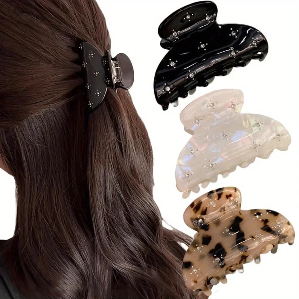 New 2025 Shinning Crystal Stars Acetate Hair Claw Clips for Women Girls Luxury Medium Size Catch Grip Styling Hair Accessories