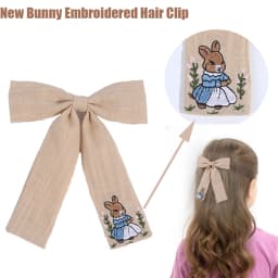 Sweet Girls Embroidered Bunny Bow Hair Clip Women's Fashionable Ribbon Hairpin Chinese Headdress Accessory For Girls Kids