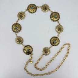 Green Turquoise Vintage Carved Women's Waist Chain Personalized Metal Belt Fashionable Versatile Accessory for Dresses