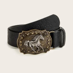 1PC Horse Head Buckle Punk Belt Fashion Vintage PU Leather Embossed Belt Hip Hop Y2K Belt
