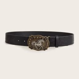 1PC Horse Head Buckle Punk Belt Fashion Vintage PU Leather Embossed Belt Hip Hop Y2K Belt