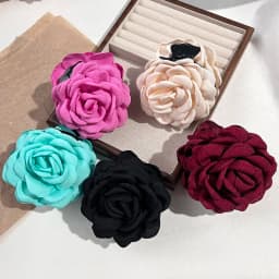 5pcs Fashion Fabric Rose Flower Hair Claw Clip For Women Elegant Colorful Big Hair Clips Grab Hairpins Set Girl Hair Accessories