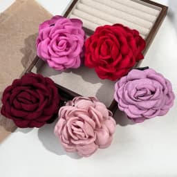 5pcs Fashion Fabric Rose Flower Hair Claw Clip For Women Elegant Colorful Big Hair Clips Grab Hairpins Set Girl Hair Accessories