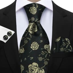 Premium 3-Piece Floral Tie Set - Polyester Silk Tie, Pocket Square & Cufflinks - Elegant for Weddings & Formal Occasions