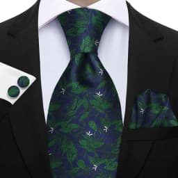 Premium 3-Piece Floral Tie Set - Polyester Silk Tie, Pocket Square & Cufflinks - Elegant for Weddings & Formal Occasions