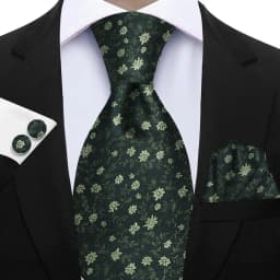 Premium 3-Piece Floral Tie Set - Polyester Silk Tie, Pocket Square & Cufflinks - Elegant for Weddings & Formal Occasions