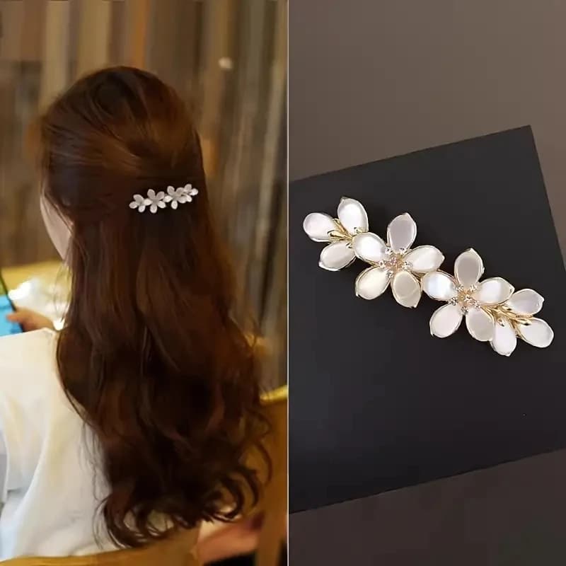 1pcs White Flower Imitation Pearl Hair Clip Boutique Opal Design Stylish Horizontal Clip for Women’s Fashion Hair Accessories