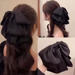 1pc New French Elegant Satin Black Big Bow Hairband High Forehead Wash Hair Band Wrinkle