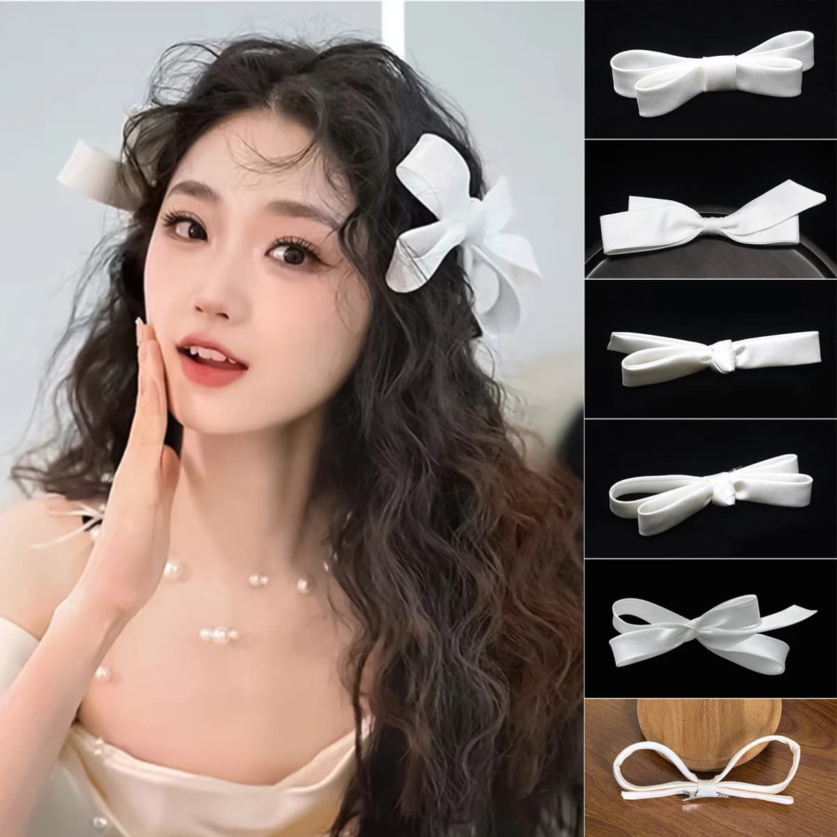 1pcs Sweet Hairpin Satin Ballet Ribbon White Style Hairpin Side Clip Korean Girl Grab Female Headdress Hair Accessories