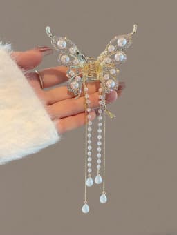 1 Pcs Fashion Exquisite Artificial Pearl Tassel Crystal Butterfly Hair Claws For Women Girls Party Hair Accessories