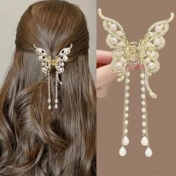 1 Pcs Fashion Exquisite Artificial Pearl Tassel Crystal Butterfly Hair Claws For Women Girls Party Hair Accessories