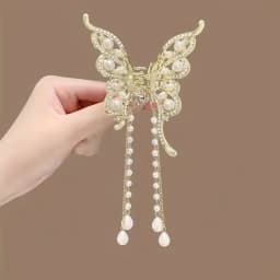 1 Pcs Fashion Exquisite Artificial Pearl Tassel Crystal Butterfly Hair Claws For Women Girls Party Hair Accessories