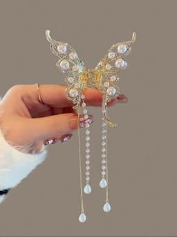 1 Pcs Fashion Exquisite Artificial Pearl Tassel Crystal Butterfly Hair Claws For Women Girls Party Hair Accessories