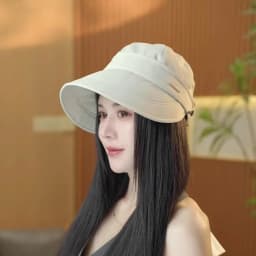 Casual Outdoor Wide Brim Women Summer Sun Hat Detachable UV Protection Empty Top Ponytail Cap Adjustable Foldable Beach Cap