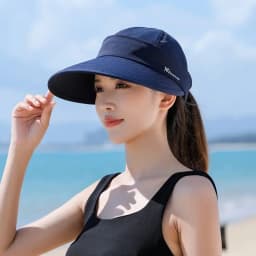 Casual Outdoor Wide Brim Women Summer Sun Hat Detachable UV Protection Empty Top Ponytail Cap Adjustable Foldable Beach Cap