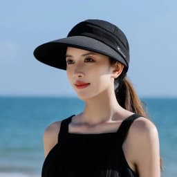 Casual Outdoor Wide Brim Women Summer Sun Hat Detachable UV Protection Empty Top Ponytail Cap Adjustable Foldable Beach Cap