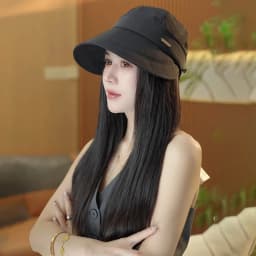 Casual Outdoor Wide Brim Women Summer Sun Hat Detachable UV Protection Empty Top Ponytail Cap Adjustable Foldable Beach Cap