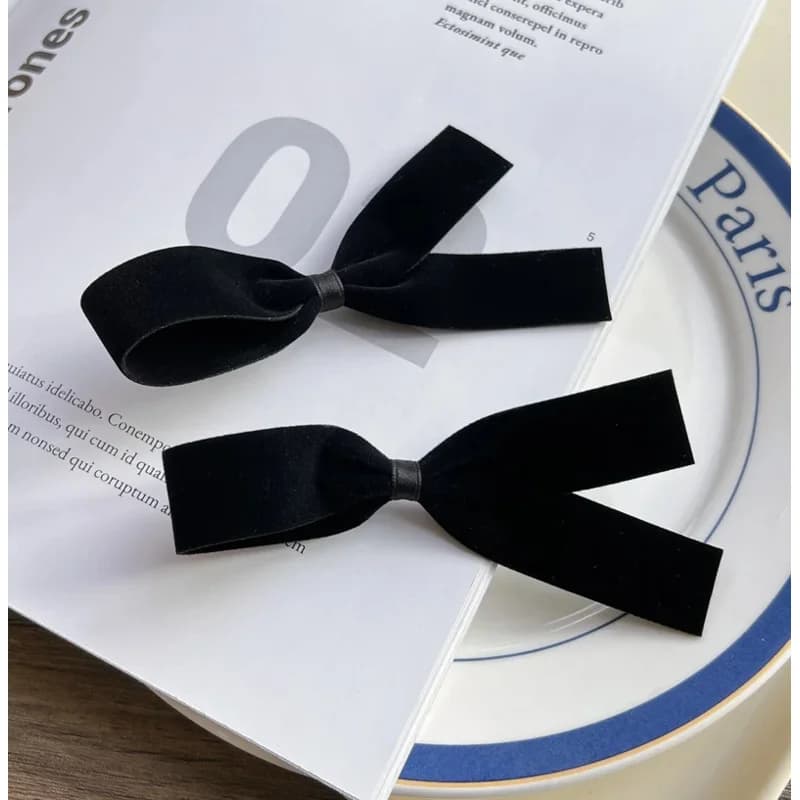 Korean small ribbon bow side clip black velvet hair clip duckbill clip French minimalist temperament bangs clip