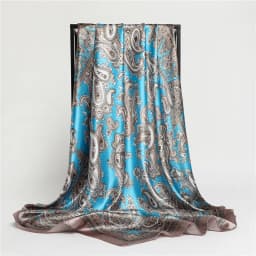 Classic Paisley Print Square Scarf Soft Satin Bandana Vintage Windproof Head Wrap Casual Shawl Imitation Silk Travel Beach Towel