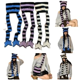 Striped Plush Scarf Women's Niche Design Sense Spice Girl Versatile Decoration Korean Version Thin and Narrow Long Scarf