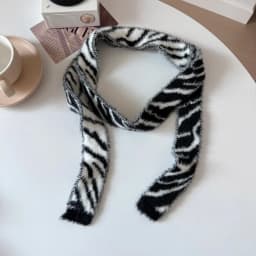 Striped Plush Scarf Women's Niche Design Sense Spice Girl Versatile Decoration Korean Version Thin and Narrow Long Scarf