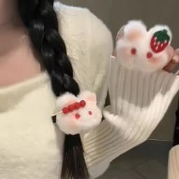 1pc Bingtanghulu strawberry bunny hairpin plush clip cute powder blusher rabbit hairpin autumn and winter hair accessories