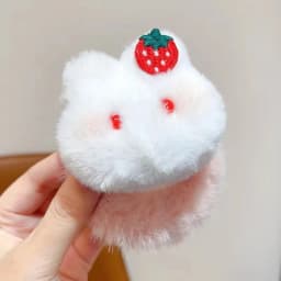 1pc Bingtanghulu strawberry bunny hairpin plush clip cute powder blusher rabbit hairpin autumn and winter hair accessories