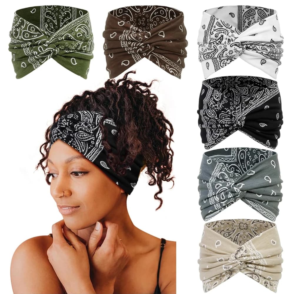 Boho Wide Knotted Headband Soft Elastic Printed Turban Hairband For Women Girls Sport Yoga Workout Summer Beach Headwear