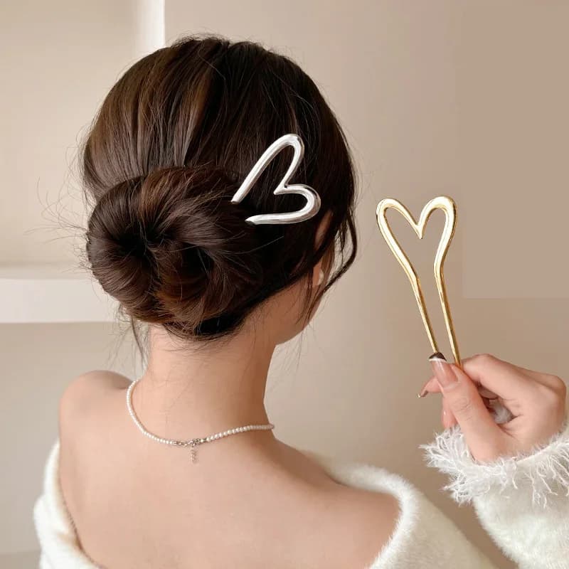Korean New Hairpin Hair Sticks Heart Geometric Metal Trendy Metal Hair Accessories Headwear Hairstyle For Women Girls Jewelry
