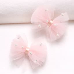 2Pcs Puffy Netting Hair Clips Bubble Cute Sweet Pink Pearl Bow Barrettes For Baby Girl Children School Play Headwear Accessories