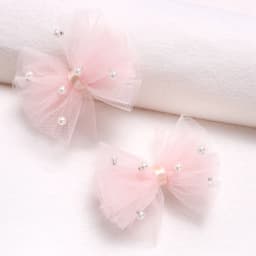 2Pcs Puffy Netting Hair Clips Bubble Cute Sweet Pink Pearl Bow Barrettes For Baby Girl Children School Play Headwear Accessories
