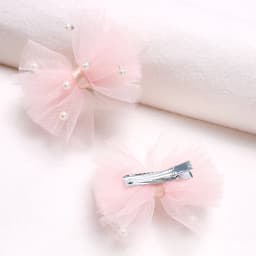 2Pcs Puffy Netting Hair Clips Bubble Cute Sweet Pink Pearl Bow Barrettes For Baby Girl Children School Play Headwear Accessories