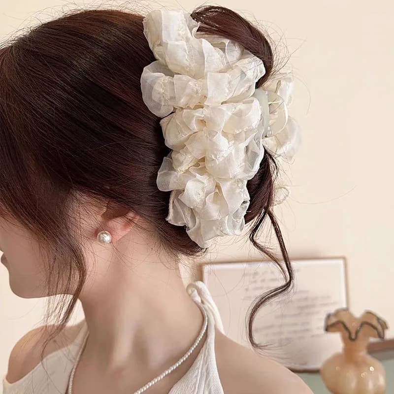 Elegant Chiffon Flower Bow Hair Claw For Women Sweet Large Shark Hair Clip Crab Hairpin Hairgrip Headwear Girls Hair Accessories