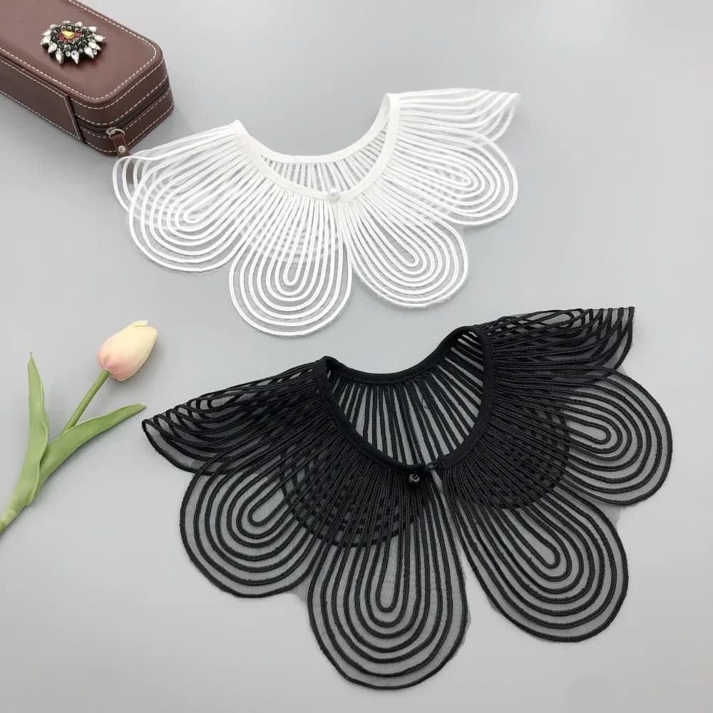 Elegant Pearl Button Detachable Fake Collar Solid Color Breathable False Collar Shawl Shoulder Wraps Lace Detachable Collar