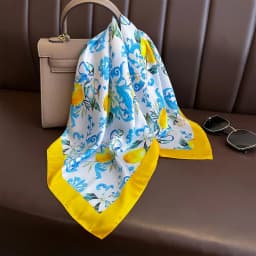 1pcs Summer Bright Color Oil Painting Lemon Print Small Square Women Satin Neck Tie Scarfs Soft Neat Ladies Neckerchiefs