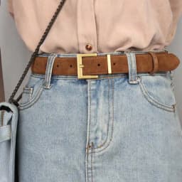 Womens Double Genuine Leather Belt Fashionable Cowhide Suede Belts with Square Alloy Buckle for Dresses Jeans Casual Wear