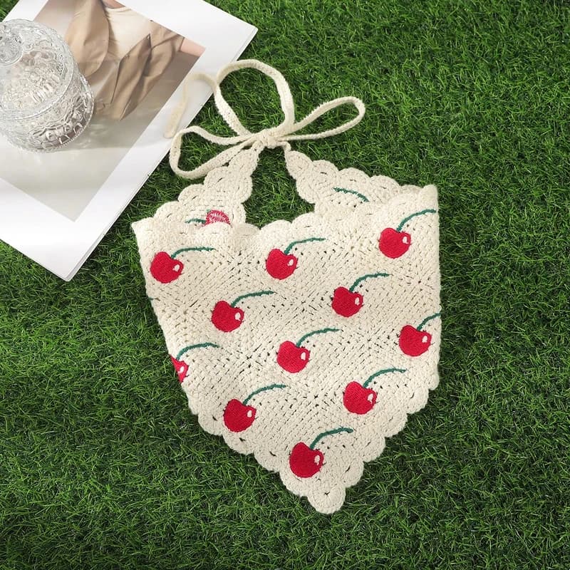 Y2K Cherry Print Lace Triangle Bandana, Vintage Hair Accessories for Women, Cute Holiday Head Wrap for Makeup & Daily Styling