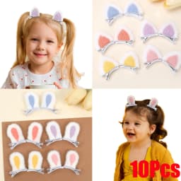 10Pcs Rabbit Ears Hair Clips Cute Cat Ear Hairpin Little Girl Kids Creative Cosplay Birthday Party Daily Accessories Headwear